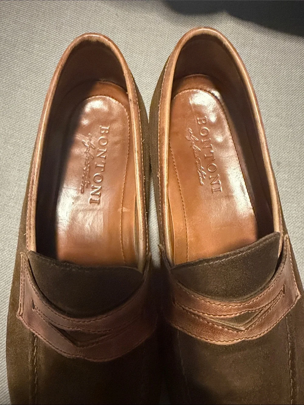 Bonton Brown Suede Penny Loafers with Leather Strap